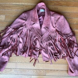 Saints & Hearts Fringed Jacket. Pink, Size Small